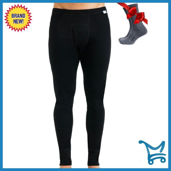 Men's 100% Merino Wool Thermal Base Layer Pants Midweight